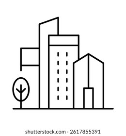 Buildings Line Editable Stroke Icon. Real Estate, City, Cityscape, House, Home, Apartment, Condominium, Hotel, Mall, Town, Architecture Buildings Icons Vector Illustration