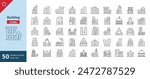 Buildings Line Editable Stroke Icons Set. Real Estate, House, Home, Apartment, Hospital, Hotel, Cityscape, Downtown, Museum, Mosque, Church, Pagoda. Architecture Buildings Icons Vector Illustration