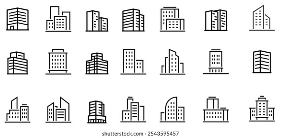 Buildings Line Editable Stroke Icons Set.