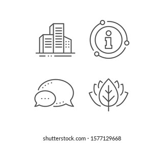Buildings line icon. Chat bubble, info sign elements. City architecture sign. Skyscraper building symbol. Linear buildings outline icon. Information bubble. Vector