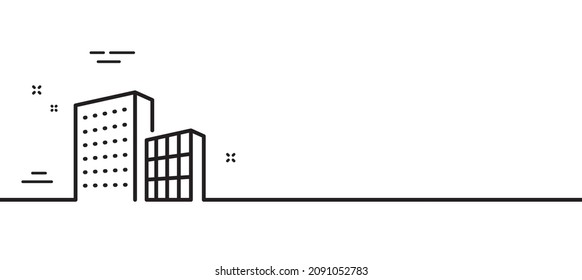 Buildings line icon. City architecture sign. Skyscraper building symbol. Minimal line illustration background. Buildings line icon pattern banner. White web template concept. Vector