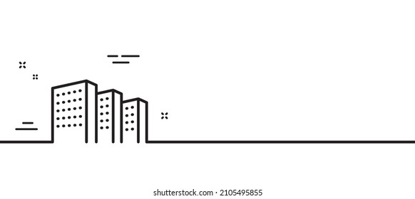Buildings line icon. City architecture sign. Skyscraper building symbol. Minimal line illustration background. Buildings line icon pattern banner. White web template concept. Vector