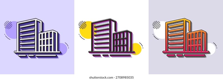 Buildings line icon. Halftone dotted pattern. Gradient icon with grain shadow. City architecture sign. Skyscraper building symbol. Line buildings icon. Various designs. Vector