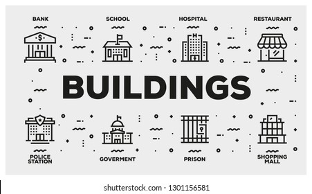 BUILDINGS LINE ICON SET