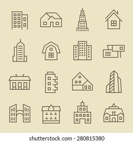 Buildings line icon set