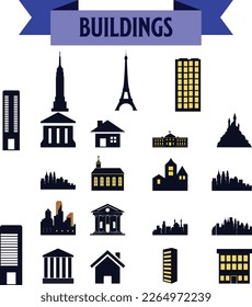 Buildings line icon set. Bank, school, courthouse, university, library. Architecture concept. Can be used for topics like office, city, real estate