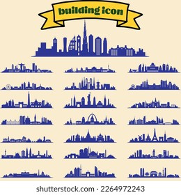 Buildings line icon set. Bank, school, courthouse, university, library. Architecture concept. Can be used for topics like office, city, real estate