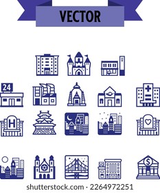 Buildings line icon set. Bank, school, courthouse, university, library. Architecture concept. Can be used for topics like office, city, real estate