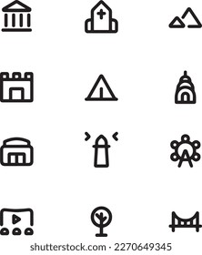 Buildings line icon set. Bank, school, courthouse, university, library. Architecture concept. Can be used for topics like office, city, real estate