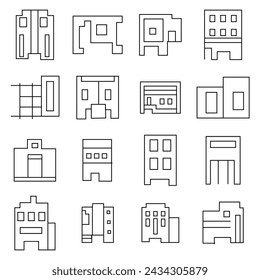 Buildings line icon set. Bank, school, courthouse, university, library. Architecture concept. Can be used for topics like office, city, real estate