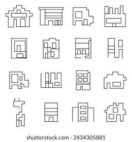 Buildings line icon set. Bank, school, courthouse, university, library. Architecture concept. Can be used for topics like office, city, real estate