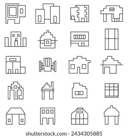 Buildings line icon set. Bank, school, courthouse, university, library. Architecture concept. Can be used for topics like office, city, real estate