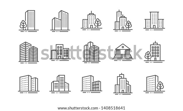 Buildings Line Icons Bank Hotel Courthouse Stock Vector (Royalty Free ...