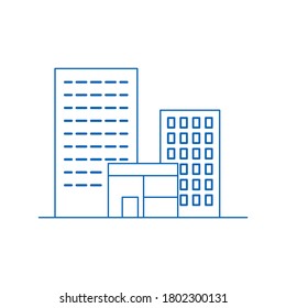 Buildings Line Icons. City Icon On White Background. Small Apartment City Complex.