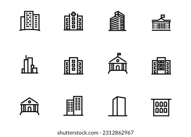 Buildings line icons set. Bank, school, courthouse, university, library. Architecture concept. Can be used for topics such as office, city, real estate