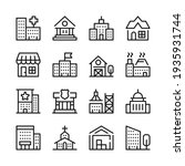 Buildings line icons set. Modern graphic design concepts, simple outline elements collection. Vector line icons
