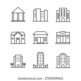 Buildings line icons set. Vector illustration