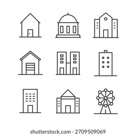 Buildings line icons set. Vector illustration