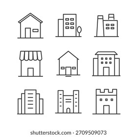 Buildings line icons set. Vector illustration
