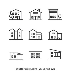 Buildings line icons set. Vector illustration