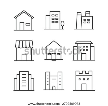 Buildings line icons set. Vector illustration