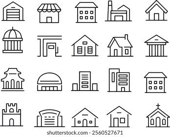 Buildings line Icons vector design