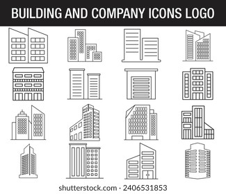 Buildings line icons.Building icon set.Bank,Hotel,Courthouse.City,Real estate,Architecture buildings icons.Hospital,town house,museum.Urban architecture,downtown.Line signs set.Vector illustration.