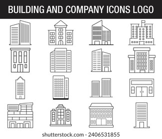 Buildings line icons.Building icon set.Bank,Hotel,Courthouse.City,Real estate,Architecture buildings icons.Hospital,town house,museum.Urban architecture,downtown.Line signs set.Vector illustration.