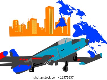 Buildings , map , airplane