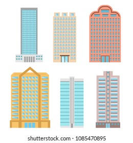 Buildings and modern city houses flat vector icons, stock vector illustration