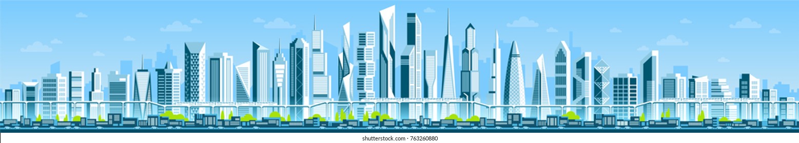 Buildings and modern city houses Urban landscape street with cars, skyline city office buildings