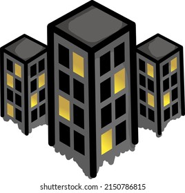 The buildings at night illustration, icon, logo, and cartoon vector
