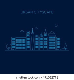 Buildings night mode vector illustration