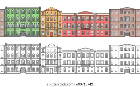 Buildings in the old town. Street. Seamless pattern
