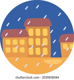 Buildings on a rain, illustration, vector, on a white background.