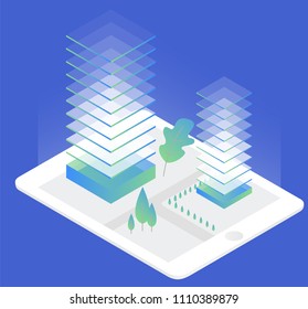 Buildings on a tablet