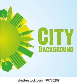 buildings on world background, green, vector illustration