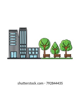 buildings and a park icon