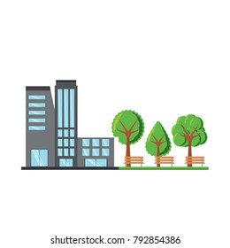buildings and a park icon