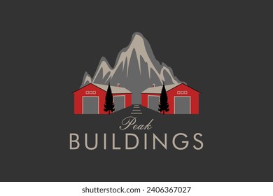 Buildings peak mountain logo design vector illustration