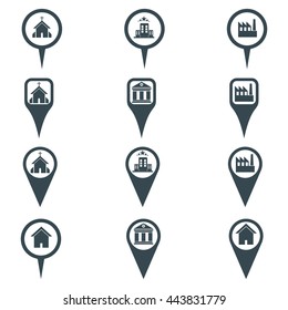 Buildings pin icon  set