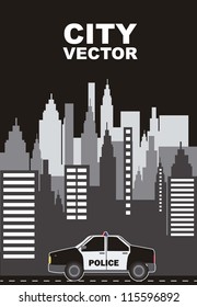buildings with police car, city vector. vector illustration