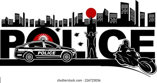 buildings with police car, city vector