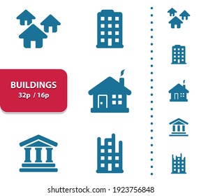 Buildings, Real Estate, Construction Icons. Professional, pixel perfect icons, EPS 10 format, optimized for 32p and 16p