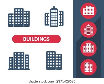 Buildings, Real Estate Icons. Office Building, Skyscraper, City Vector Icon