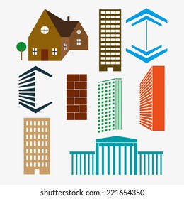 Buildings real state icons vector set