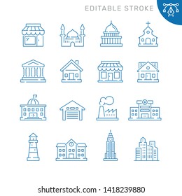 Buildings related icons. Editable stroke. Thin vector icon set