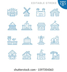 Buildings related icons. Editable stroke. Thin vector icon set