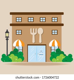 Buildings of restaurant. Cityscape building. Vector flat illustration