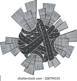 Buildings and roads. The Earth suffocates in the highways knot. The image illustrates one of the global Earth problem. 